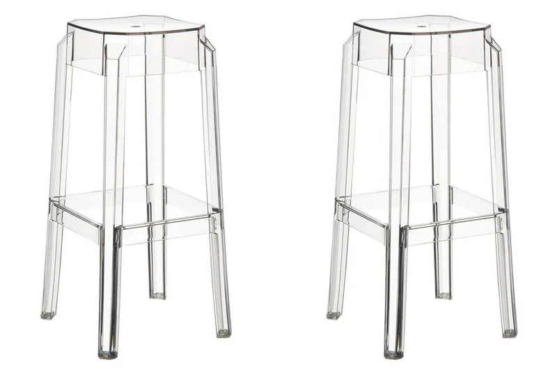 Lot de 2 tabourets de bar empilable design moderne plastique transparent 10_0000231
