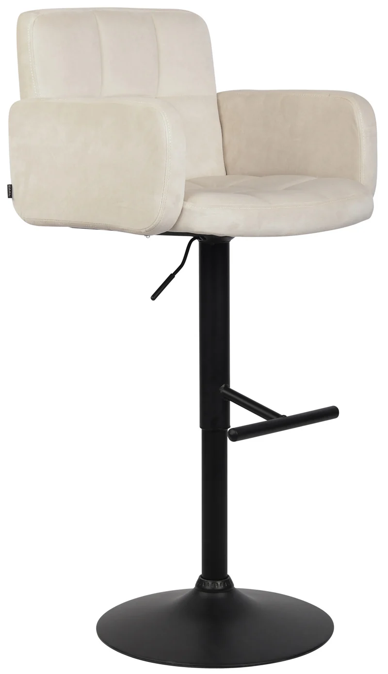 Tabouret de bar pivotant en velours crème et métal noir avec accoudoirs repose-pieds et dossier TDB10652