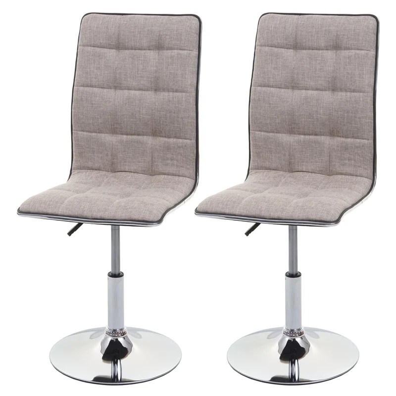 Lot de 2 chaises à manger cuisine réglable en hauteur en tissu gris crème design chic et élégant 04_0000350
