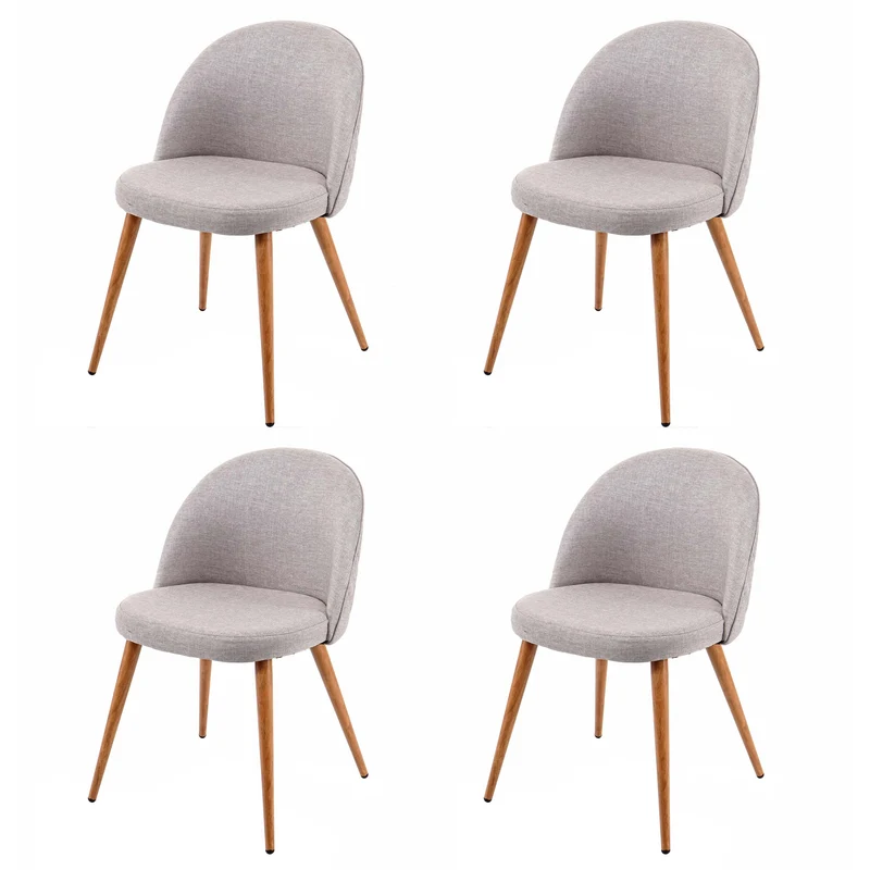 4x chaises de salle à manger cuisine design rétro en tissu gris clair coutures décoratives dossier 04_0000576