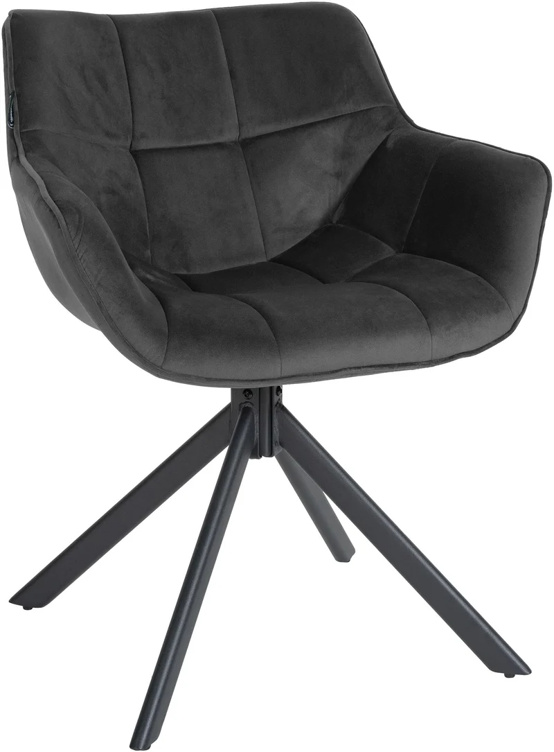 Chaise de salle à manger fauteuil lounge rotatif en velours gris foncé cadre métallique noir BUR10675