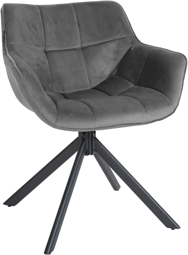 Chaise de salle à manger fauteuil lounge rotatif en velours gris cadre métallique noir BUR10673