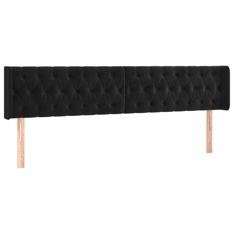 Tête de lit accessoire couchage chambre à coucher meuble capitonné avec rebord latéral 203 x 16 x 78/88 cm Tissu velours noir TDL0204490