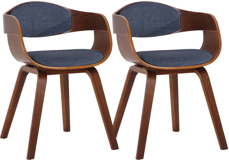 Lot de 2 chaises de salle à manger design scandinave en tissu bleu et structure en bois foncé 10_0001724