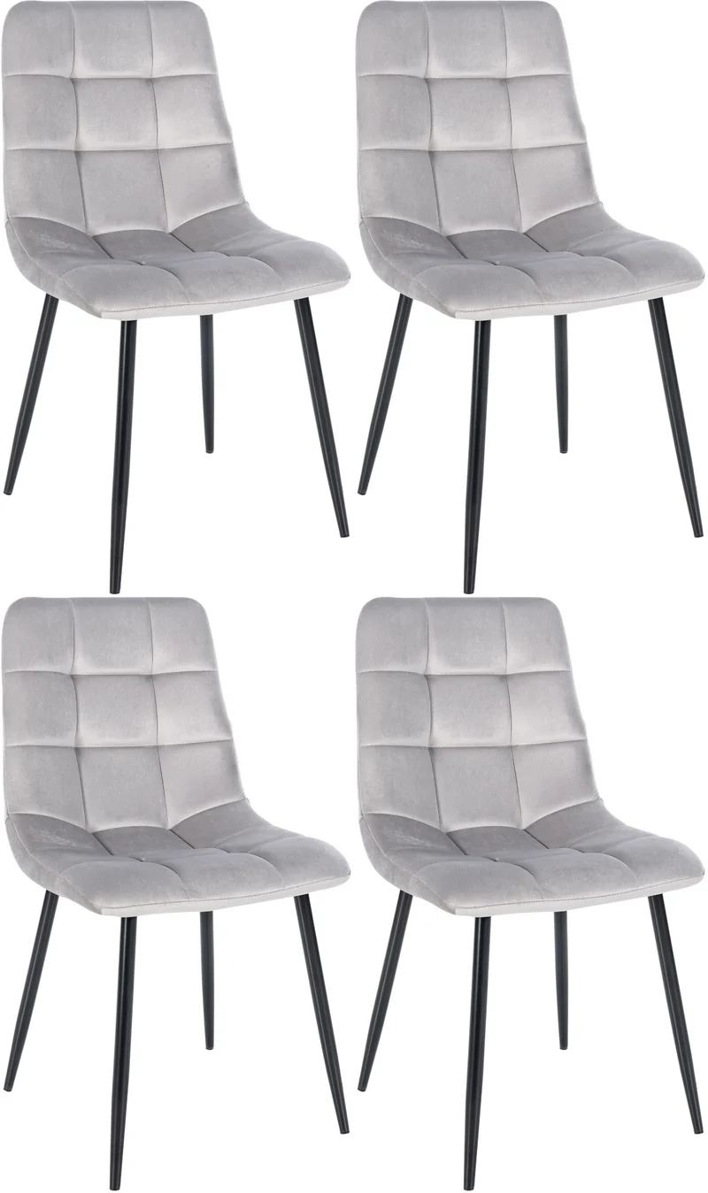 Lot de 4 chaises de salle à manger coutures décoratives carrées en tissu velours gris et métal noir 10_0001779