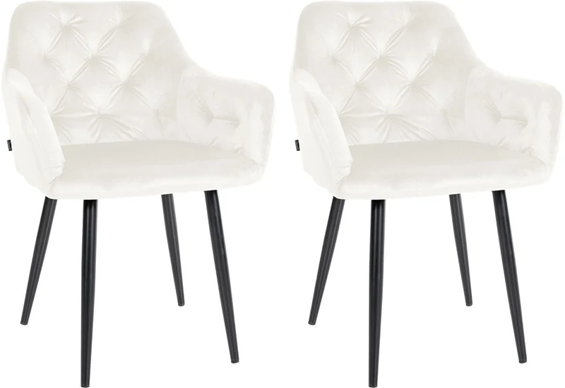 Set de 2 chaises de salle à manger design et confortable en velours crème et métal noir 10_0001626