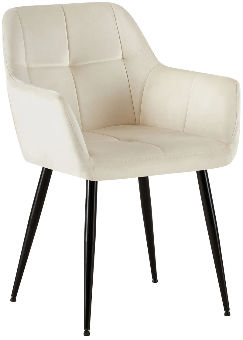 Chaise de salle à manger bureau salle d'attente couture décorative assise en velours crème pieds en métal noir 10_0001903