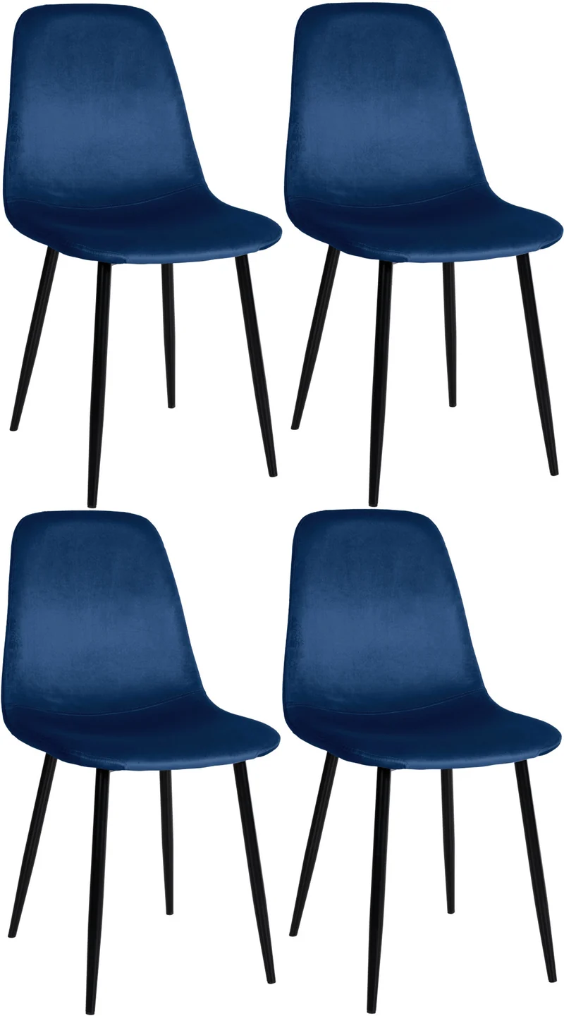 Lot de 4 chaises de salle à manger design moderne en tissu velours bleu pieds en métal noir 10_0001825