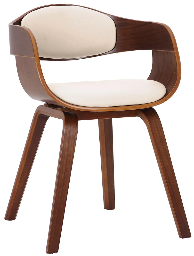 Chaise de bureau salle à manger visiteur design scandinave en bois foncé et assise en PVC crème 10_0001909