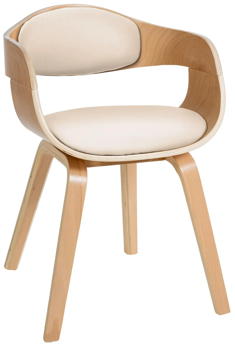 Chaise de bureau salle à manger visiteur design scandinave en bois clair et assise en PVC crème 10_0001907