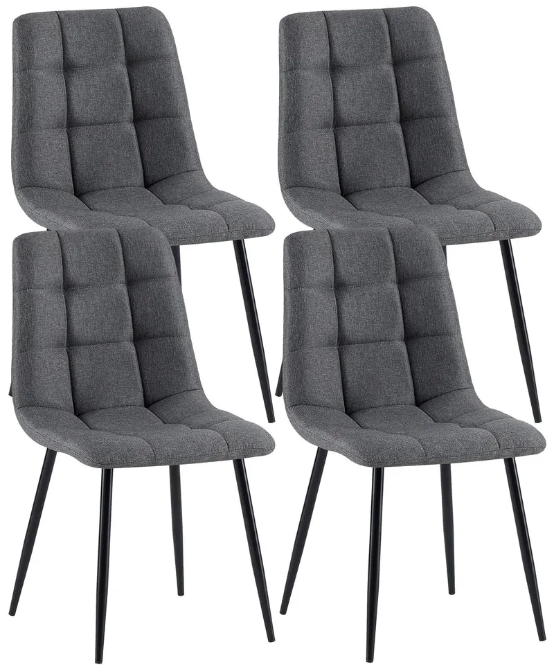 Lot de 4 chaises de salle à manger avec coutures décoratives carrées en tissu gris foncé et pieds en métal noir 10_0001801