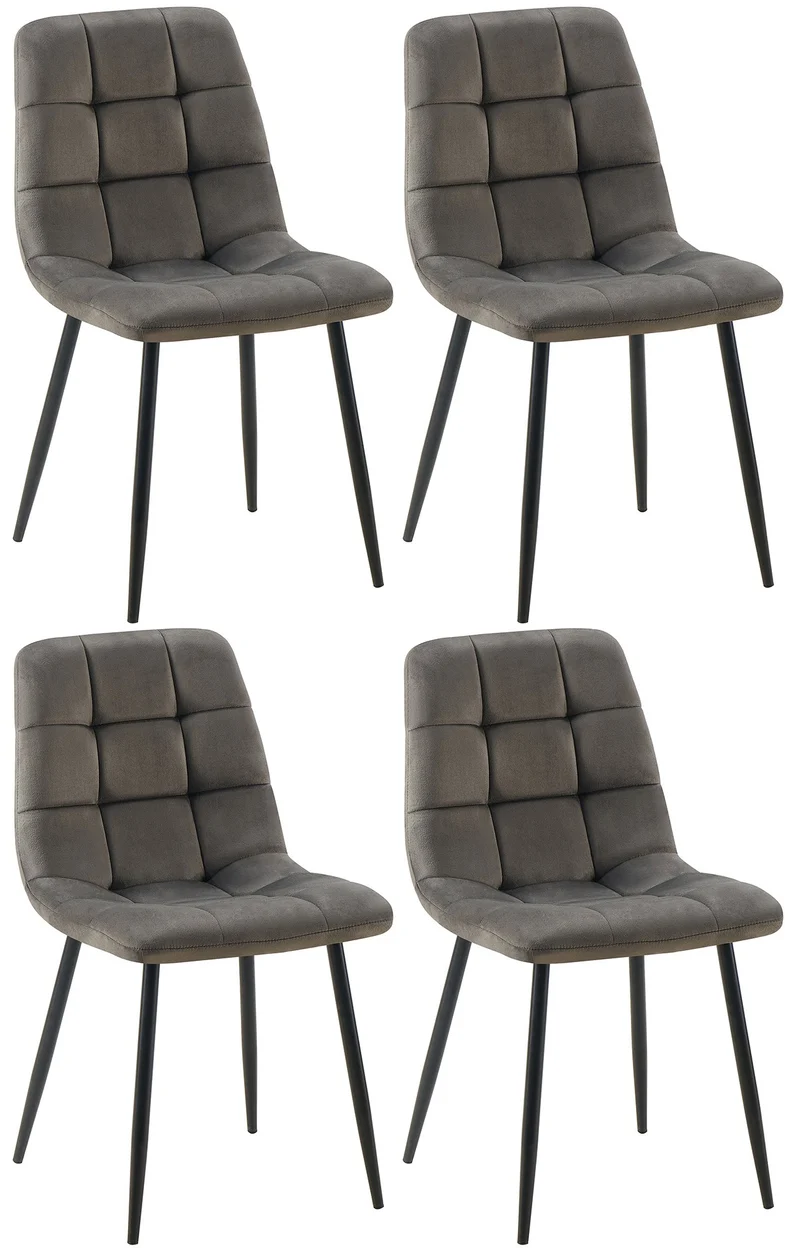 Lot de 4 chaises de salle à manger coutures forme carrées en tissu velours anthracite pieds en métal noir 10_0001798