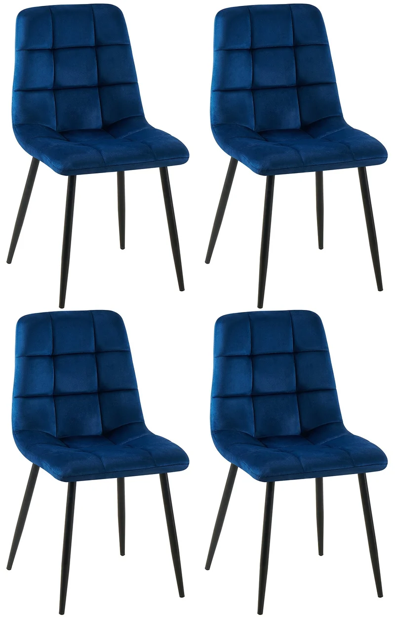 Lot de 4 chaises de salle à manger coutures forme carrées en tissu velours bleu foncé pieds en métal noir 10_0001795