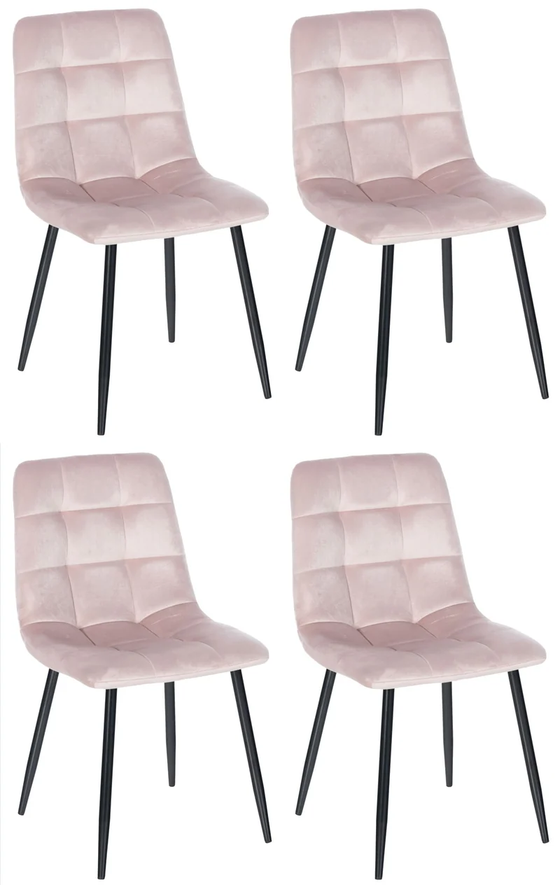 Lot de 4 chaises de salle à manger style moderne et confortable en tissu velours rose et métal noir 10_0001792