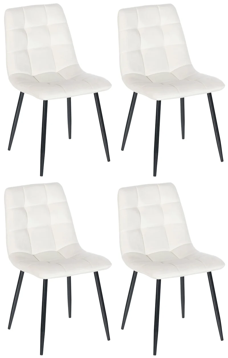 Lot de 4 chaises de salle à manger style moderne et confortable en tissu velours blanc crème et métal noir 10_0001791