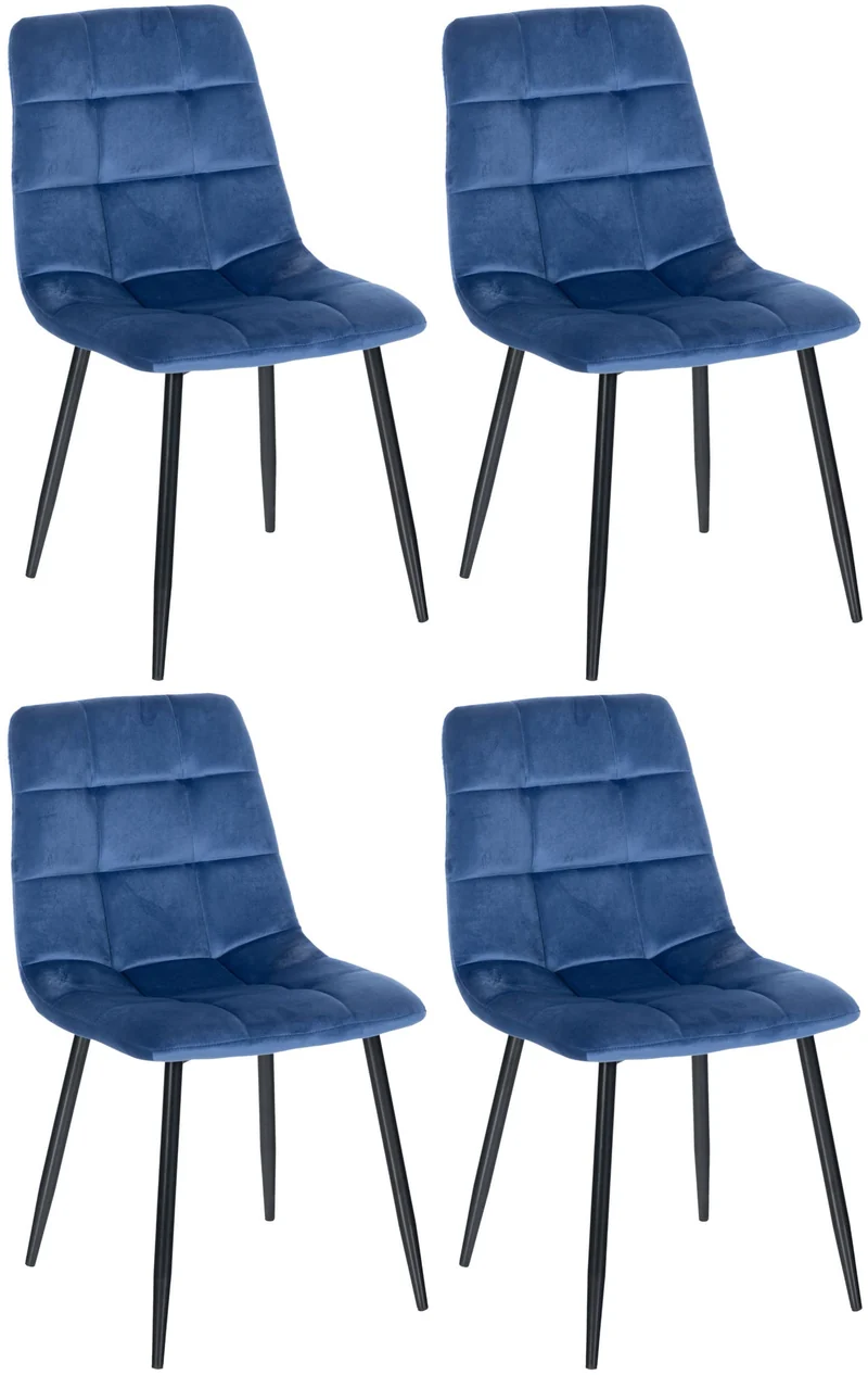 Lot de 4 chaises de salle à manger style moderne et confortable en tissu velours bleu et métal noir 10_0001789
