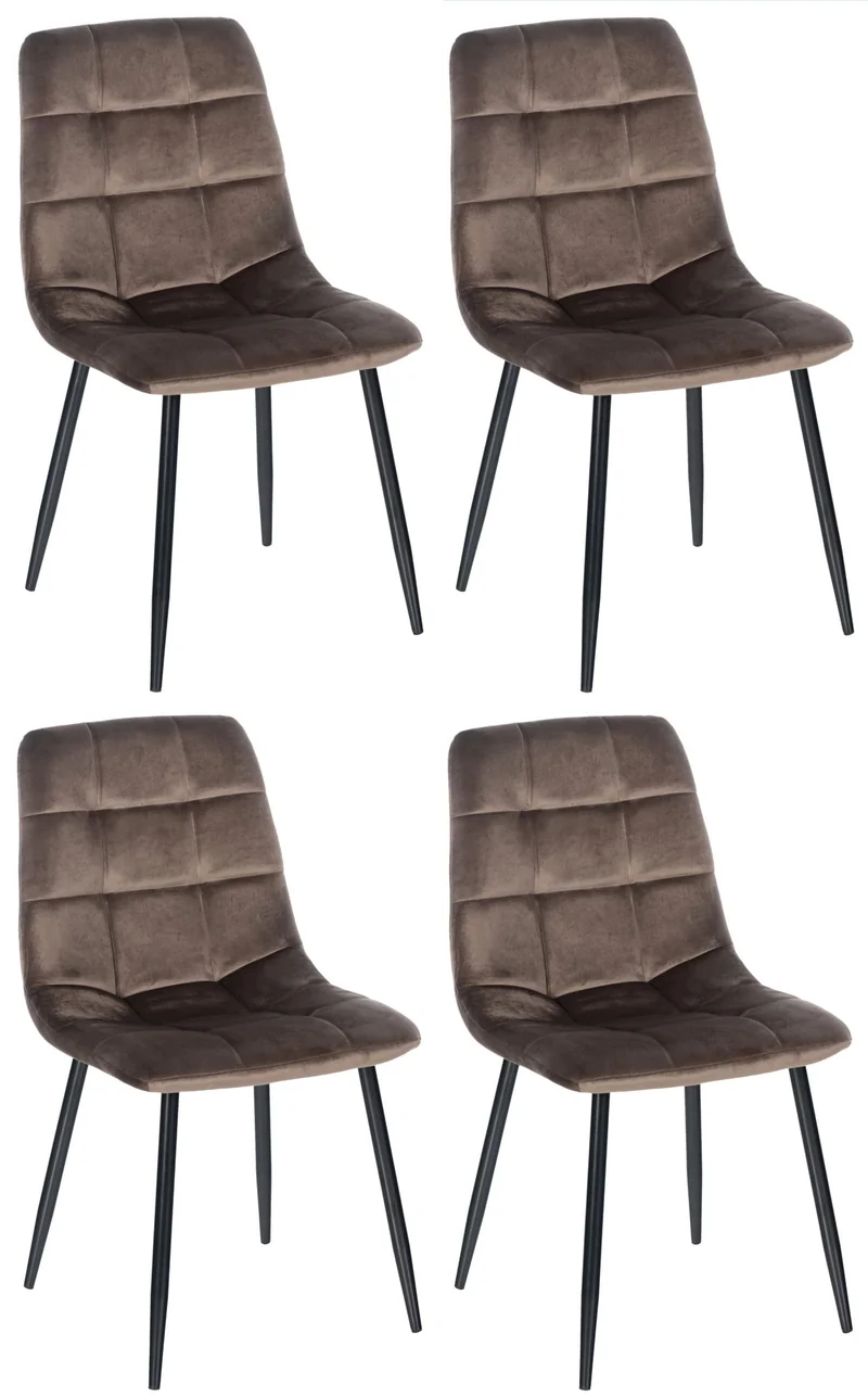 Lot de 4 chaises de salle à manger style moderne et confortable en velours marron et métal noir 10_0001788