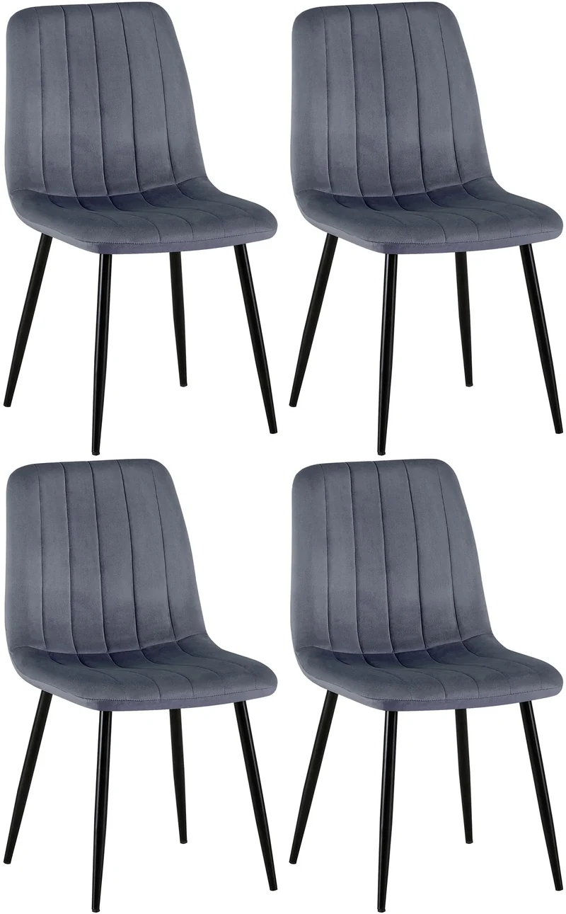 Lot de 4 chaises de salle à manger coutures décoratives verticales en velours gris foncé et métal noir 10_0001867