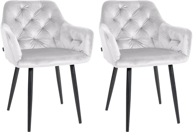 Set de 2 chaises de salle à manger avec coutures décoratives en velours gris et pieds en métal noir 10_0001630