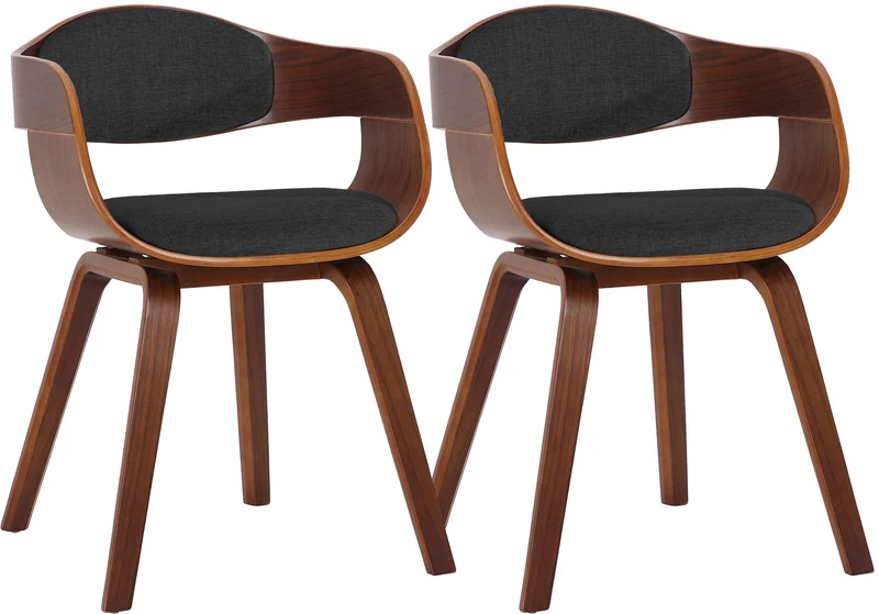 Lot de 2 chaises de salle à manger design retro en tissu gris foncé structure en bois couleur noyer 10_0001727