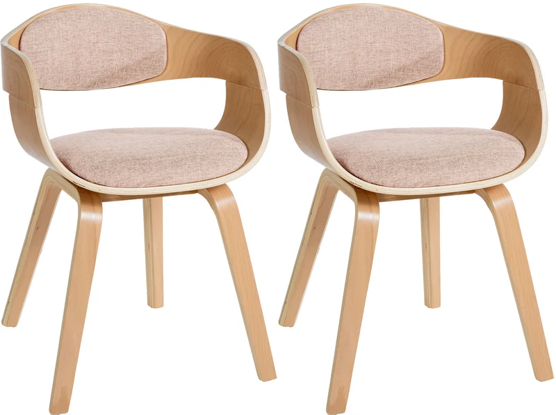 Lot de 2 chaises de salle à manger design retro en tissu crème structure en bois clair 10_0001718