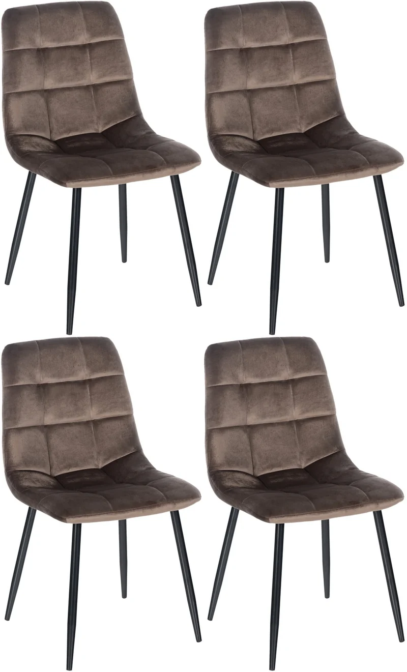 Lot de 4 chaises de salle à manger style moderne et confortable en tissu velours maron et métal noir 10_0001778