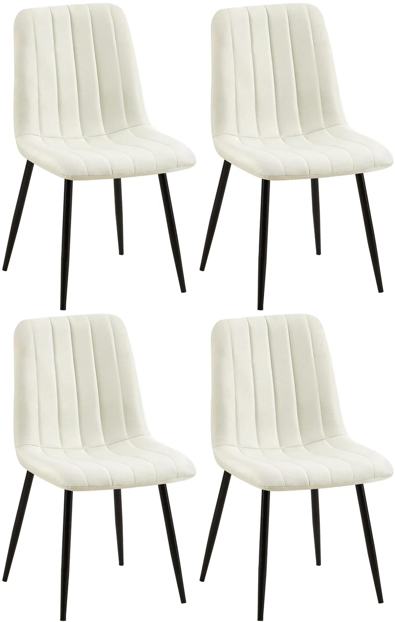 Lot de 4 chaises de salle à manger coutures décoratives verticales en tissu velours crème et pieds métal noir 10_0001874