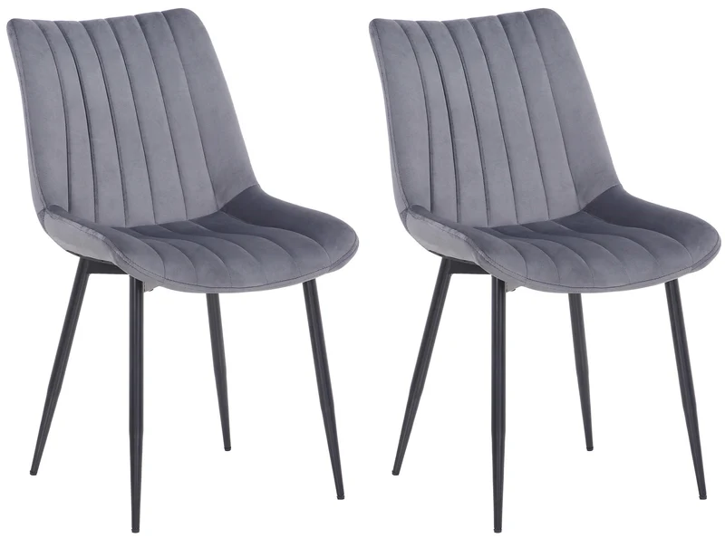 Lot de 2 chaises de salle à manger design moderne avec pieds en métal noir assise en velours gris 10_0001743