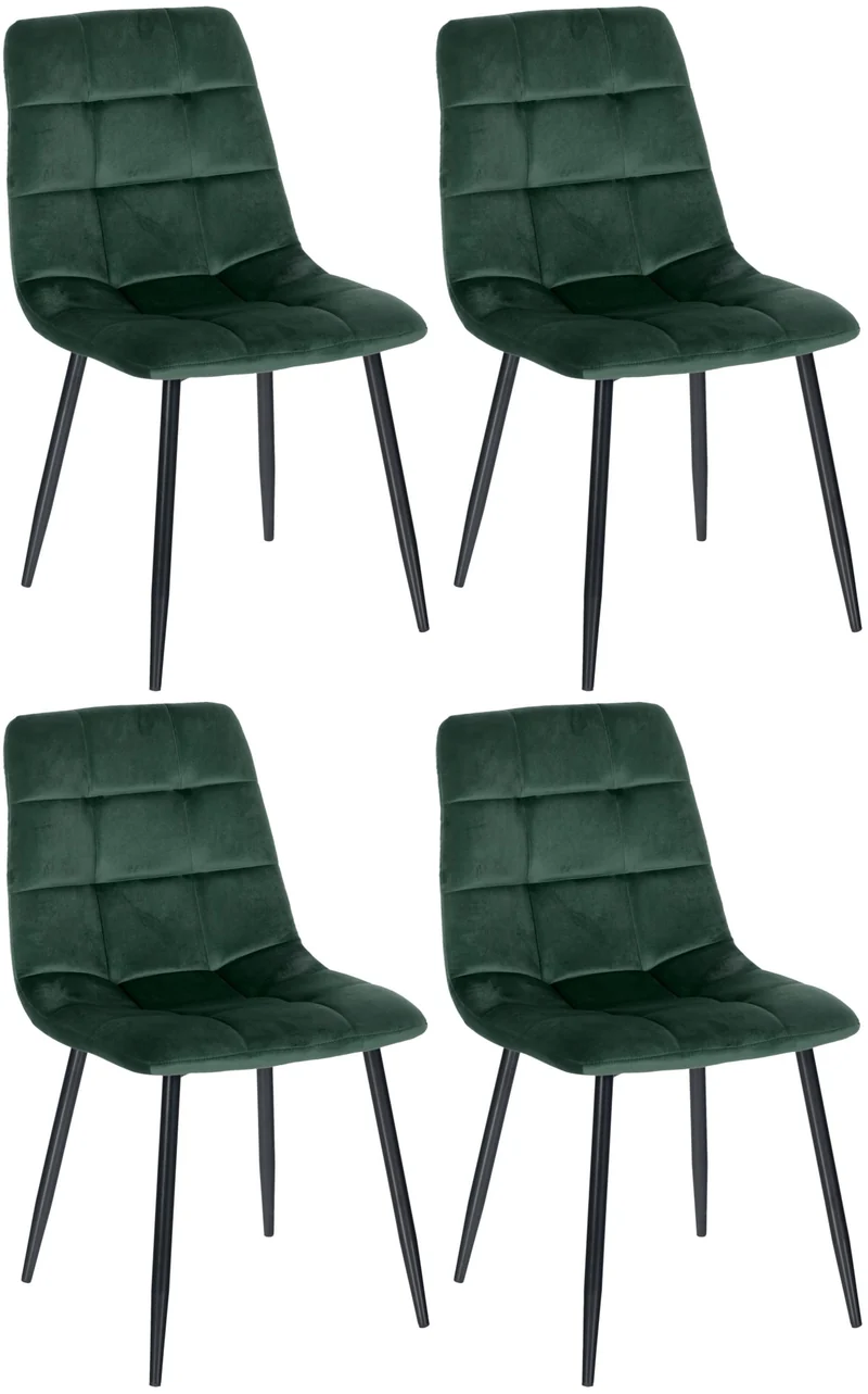 Lot de 4 chaises de salle à manger coutures décoratives carrées en tissu velours vert et pieds en métal noir 10_0001777