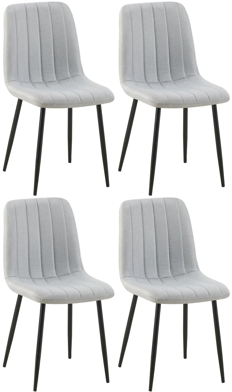 Set de 4 chaises de salle à manger coutures décoratives verticales en tissu gris et pieds métal noir 10_0001871