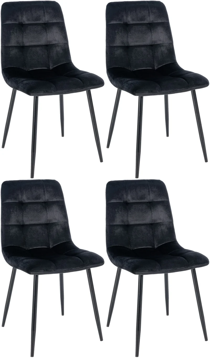 Lot de 4 chaises de salle à manger coutures décoratives carrées en tissu velours noir pieds métal noir 10_0001776