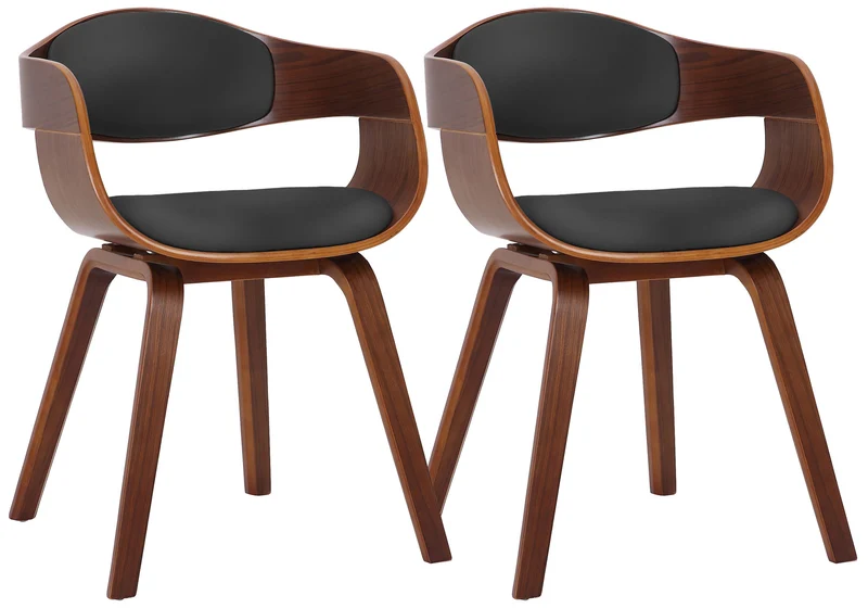 Lot de 2 chaises de salle à manger design retro en PVC noir et structure en bois couleur noyer 10_0001712