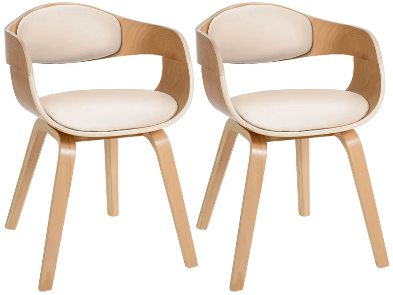 Lot de 2 chaises de salle à manger design retro en PVC crème et structure en bois clair 10_0001711