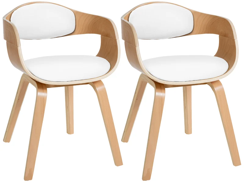 Lot de 2 chaises de salle à manger design retro en PVC blanc et structure en bois clair 10_0001710