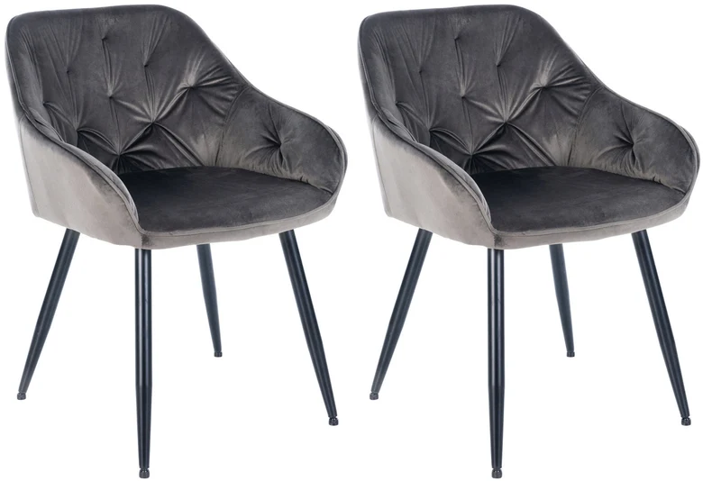 Lot de 2 chaises de salle à manger design et moderne assise en velours gris foncé et pieds en métal noir 10_0001605