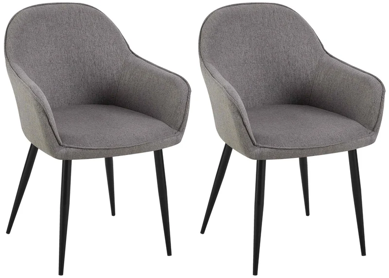 Set de 2 chaises de salle à manger avec accoudoirs design moderne et confortable en tissu gris foncé et pieds en bois noir 10_0001602