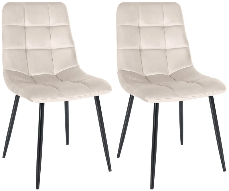 Lot de 2 chaises de salle à manger coutures décoratives carrées en velours crème et pieds en métal noir 10_0001571