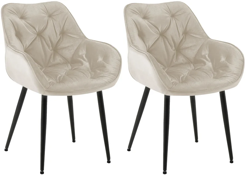 Lot de 2 chaises de salle à manger coutures décoratives en velours crème et pieds en métal noir 10_0001662