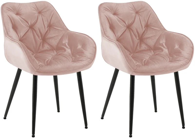 Lot de 2 chaises de salle à manger coutures décoratives en velours rose et pieds en métal noir 10_0001661