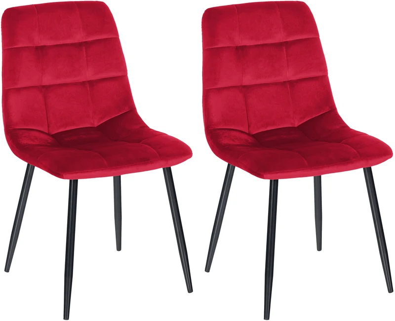 Lot de 2 chaises de salle à manger coutures décoratives en tissu velours rouge et pieds en métal noir 10_0001570