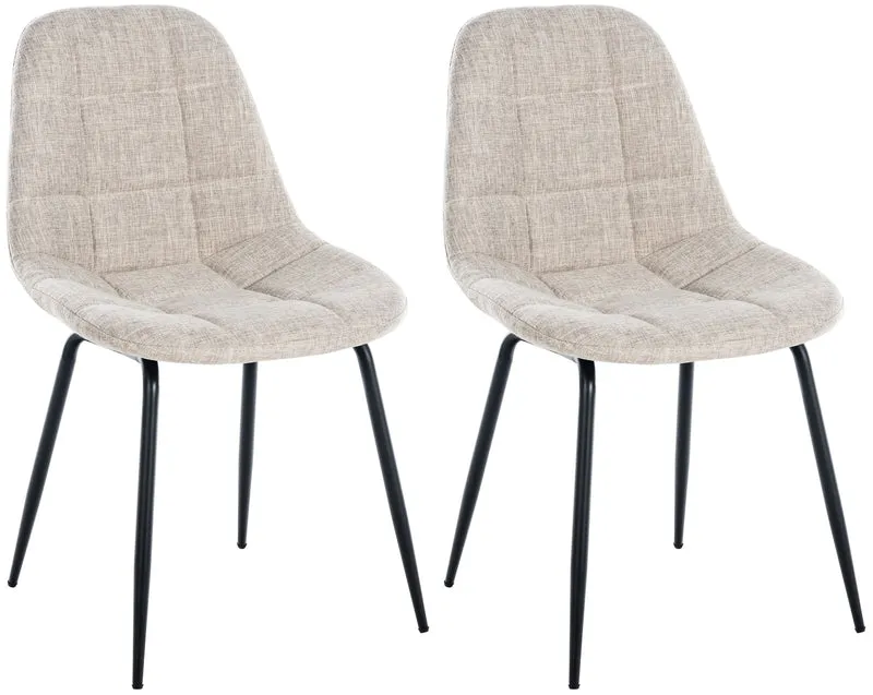 Set de 2 chaises de salle à manger cuisine coutures décoratives en tissu crème et pieds en métal noir 10_0001669