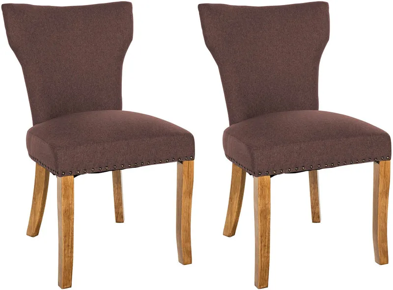 Set de 2 chaises de salle à manger boutons décoratifs en tissu couleur marron et pieds en bois 10_0001593