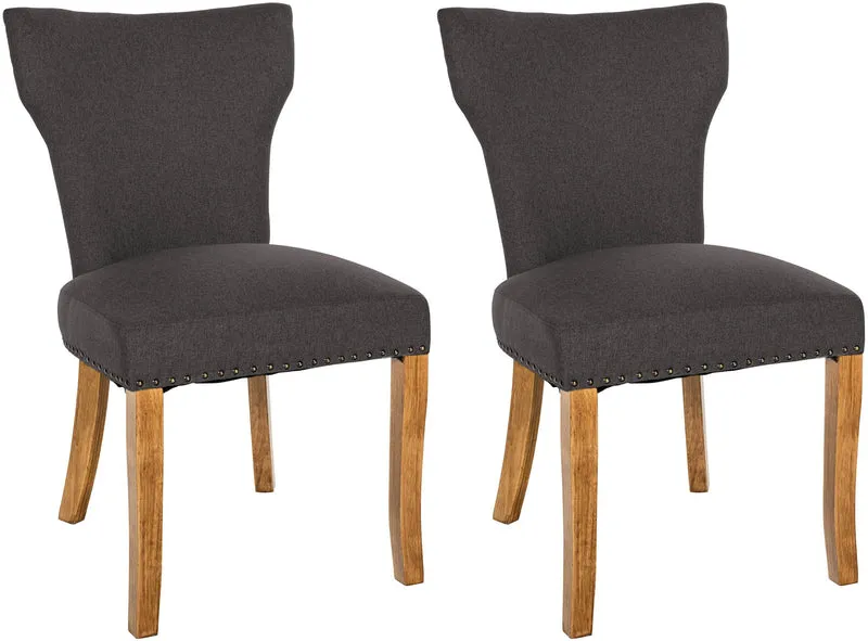 Set de 2 chaises de salle à manger boutons décoratifs en tissu couleur gris foncé et pieds en bois 10_0001591
