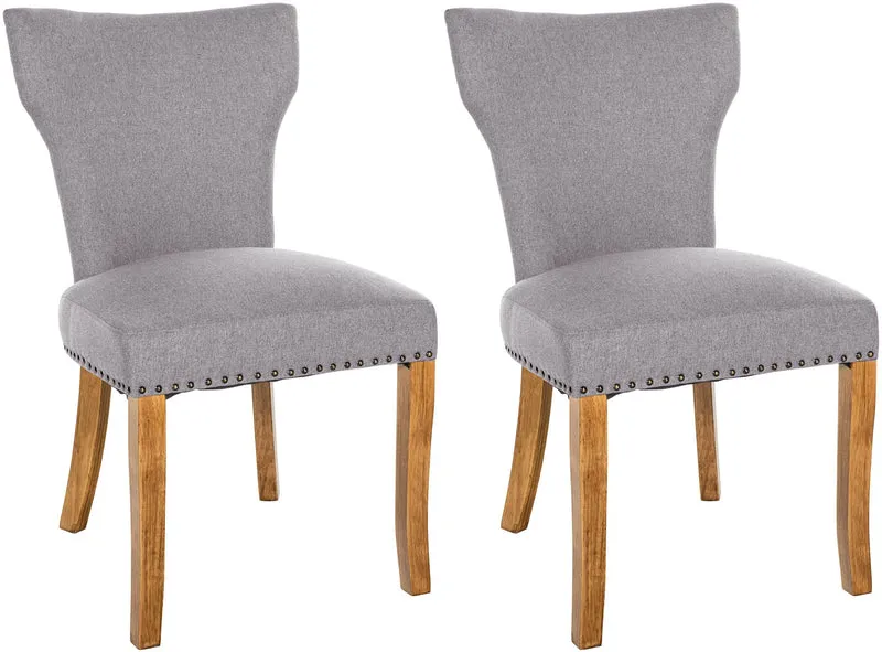 Set de 2 chaises de salle à manger boutons décoratifs en tissu couleur gris et pieds en bois 10_0001592