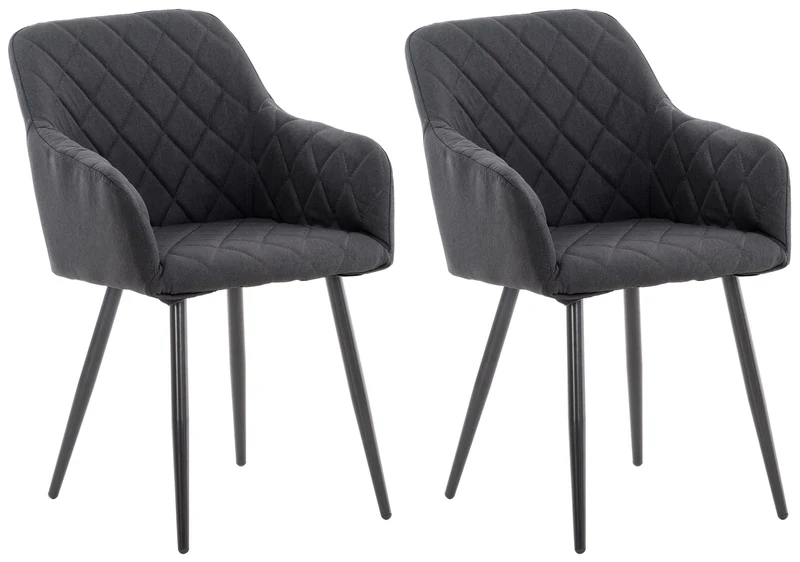 Lot de 2 chaises de salle à manger design retro coutures décoratives en losanges assise en tissu noir 10_0001567