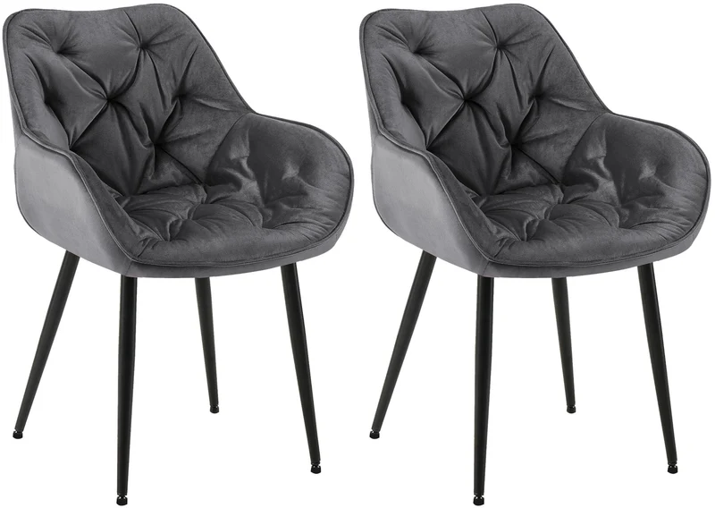 Lot de 2 chaises de salle à manger design et moderne assise en velours gris foncé et pieds en métal noir 10_0001658
