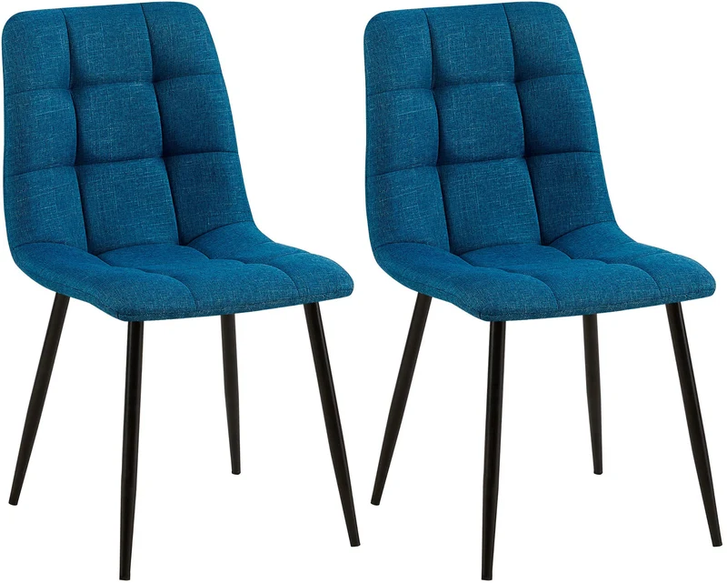Lot de 2 chaises de salle à manger coutures décoratives carrées assise en tissu bleu pieds en métal noir 10_0001574