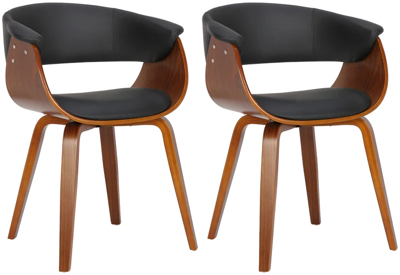 Lot de 2 chaises de la salle à manger design retro en structure en bois marron et assise en PVC noir 10_0001686