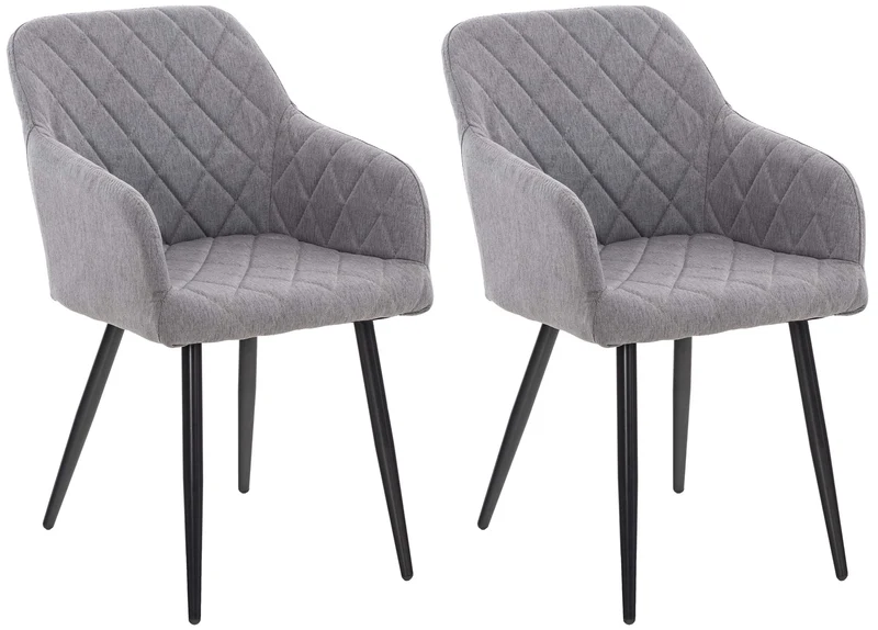 Lot de 2 chaises de salle à manger design retro coutures décoratives en losanges assise en tissu gris 10_0001565