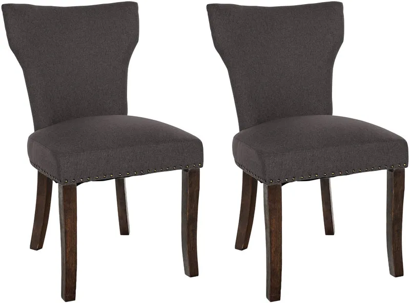 Lot de 2 chaises de salle à manger boutons décoratifs en tissu gris foncé et pieds en bois marron foncé 10_0001586